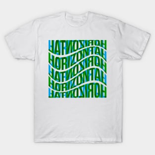 Horizontal Waves Typography (Blue Green) T-Shirt